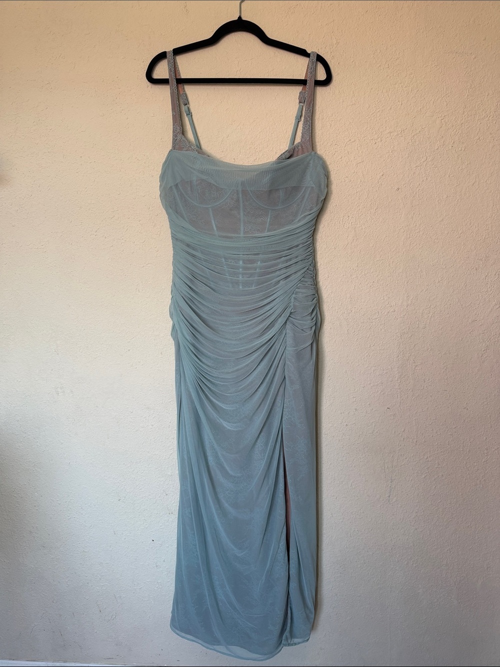 House of CB Lini Baby Blue Lace Mesh Maxi Dress XL NWOT